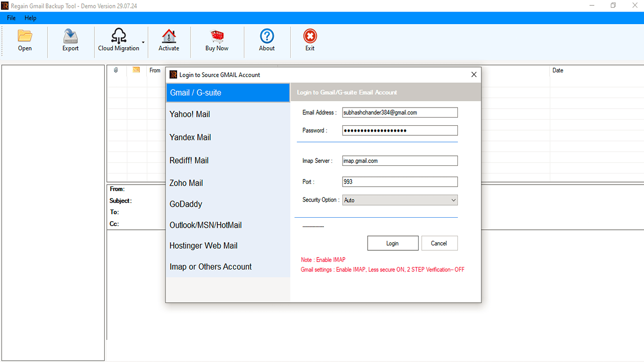 Welcome Screen- Gmail Backup Utility