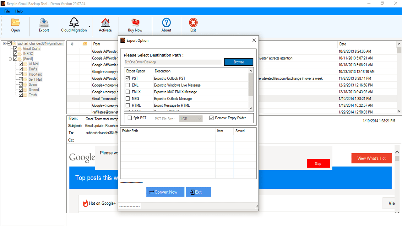 Show Preview of all available Gmail folders