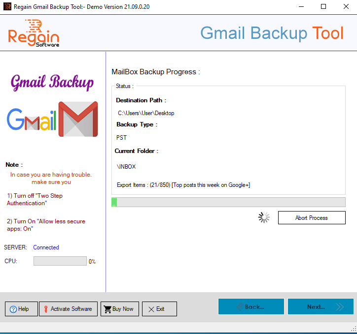 Select File format to Save Gmail mailbox data