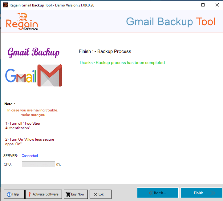 Start Gmail Backup process